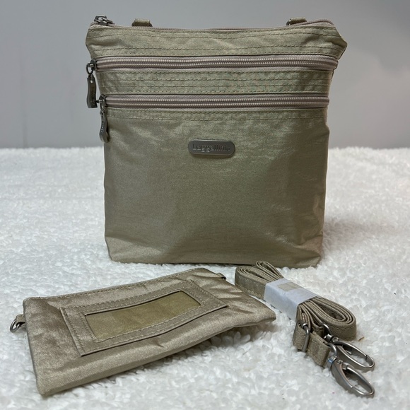 Baggallini Handbags - Baggallini Crossbody Bag in Shimmery Taupe Nylon NWOT